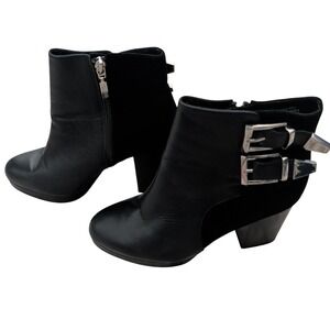 Guess Chrissy Black Leather & Suede Platform Ankle Boots Buckle Heel Sz 7